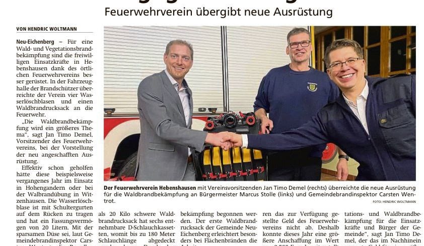 Besser gegen den Brand gerüstet – Feuerwehrverein übergibt neu Ausrüstung